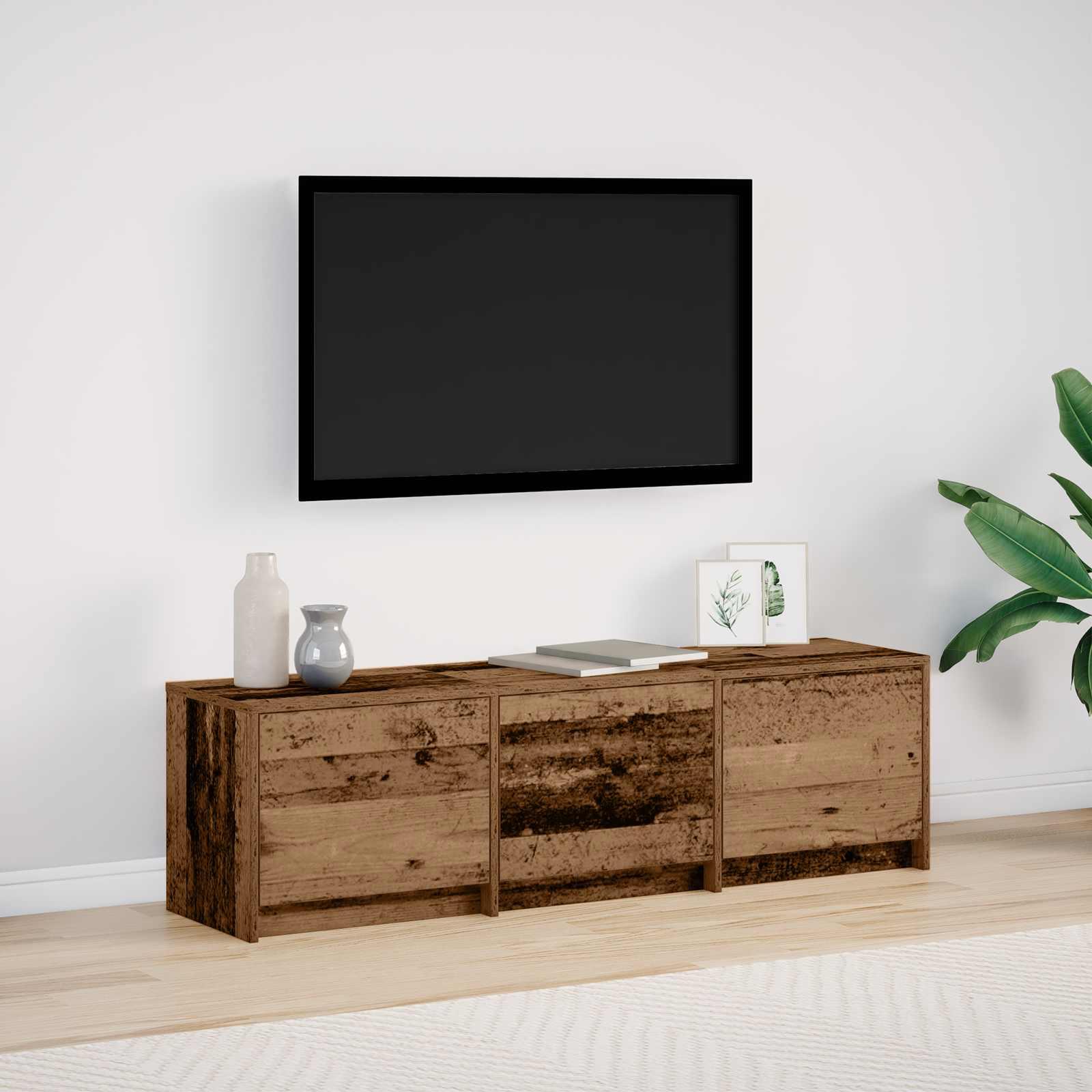 TV-skab med LED Gammelt træ 140 x 34 x 40 cm Konstrueret træ