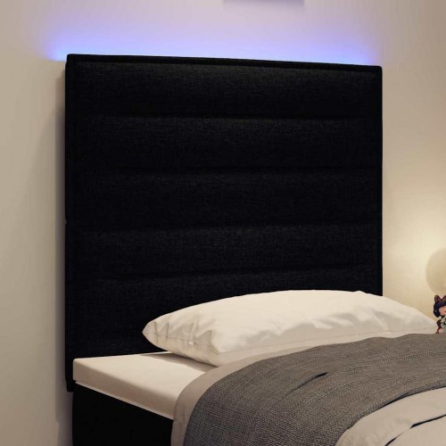 LED-sengegavl sort 90 cm stof