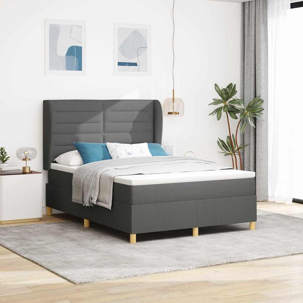 Boks-madras seng med madras Mørkegrå 90x190 cm Stof Mørkegrå