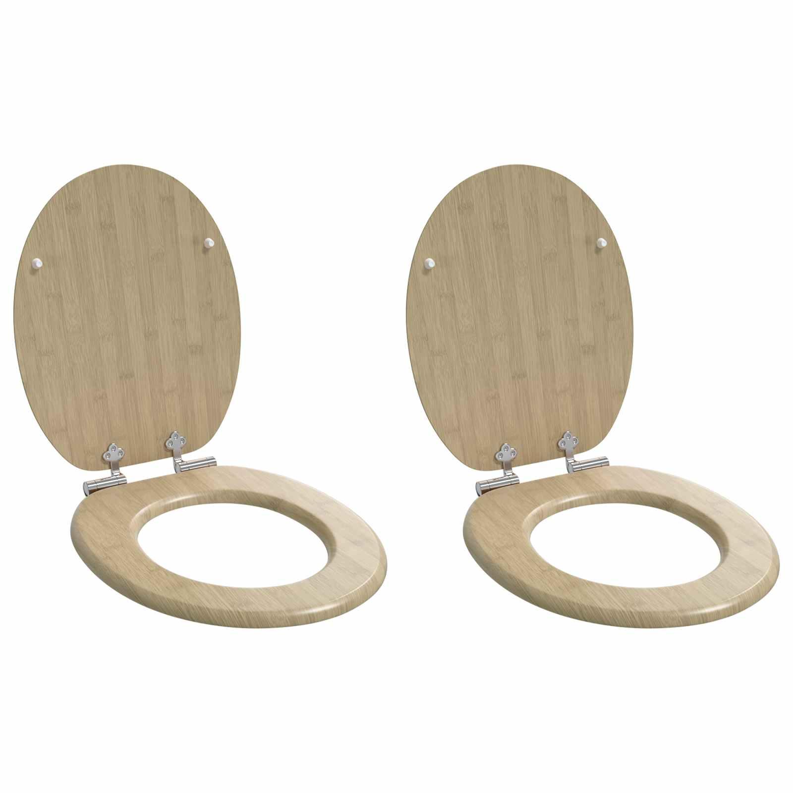 Toilet sæde 2 stk Lys Bambusfarve 44 x 38 cm MDF plade