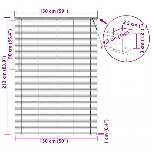 Persienne i PVC - sort 213 × 150 cm, 25 mm lameller