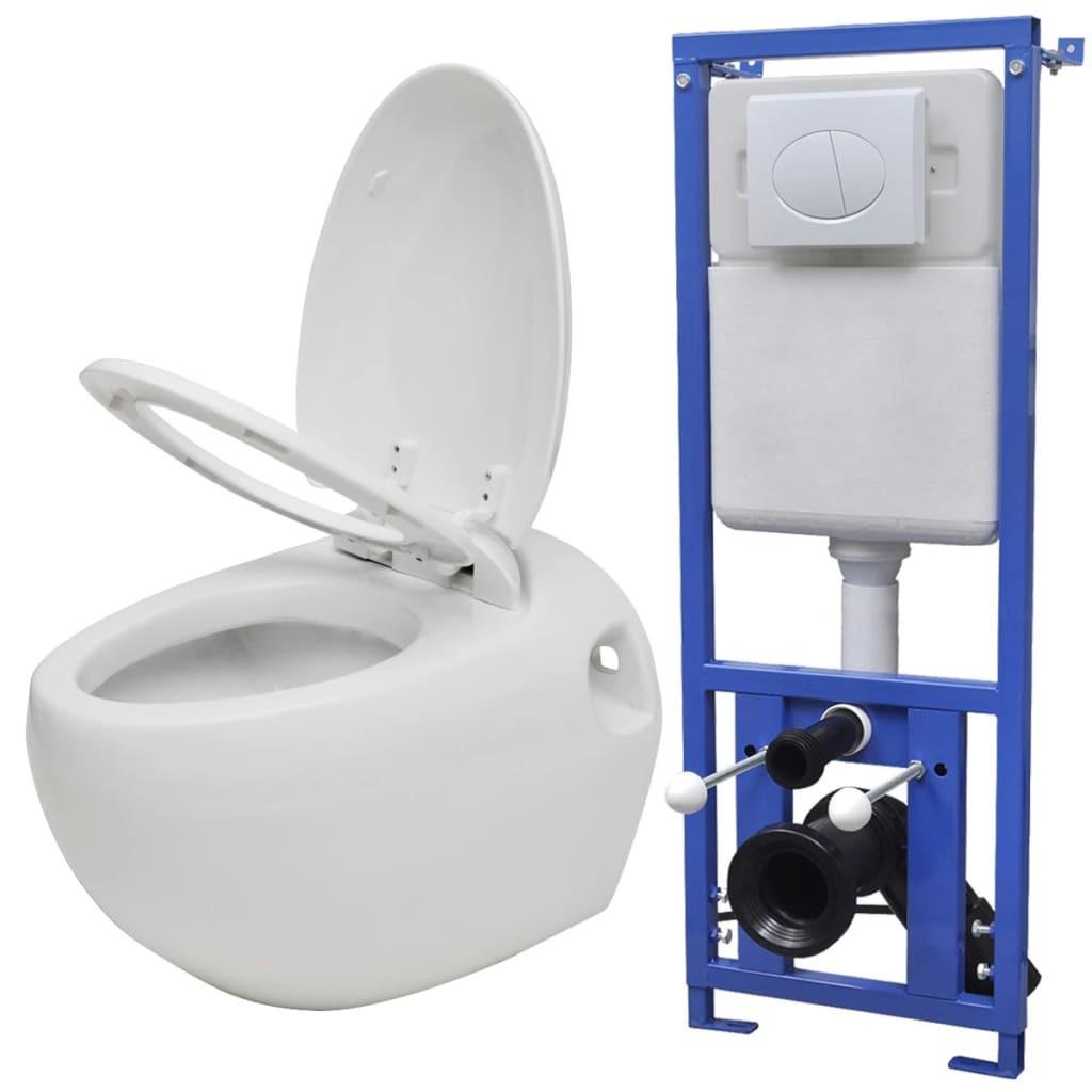 Væghængt toilet ægdesign med skjult cisterne hvid