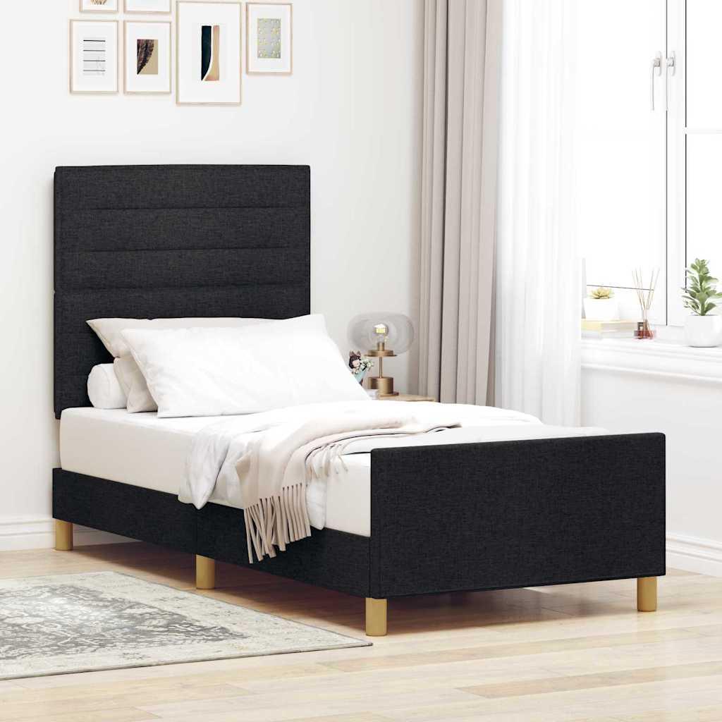 Sengestel med hovedgærde Sort 90 x 190 cm Stof
