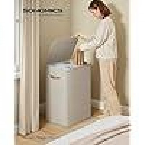 Vasketøjskurv med låg – 2 rum, 56 × 40 × 75 cm, cappuccino beige