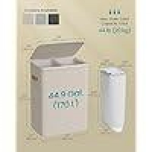 Vasketøjskurv med låg – 2 rum, 56 × 40 × 75 cm, cappuccino beige