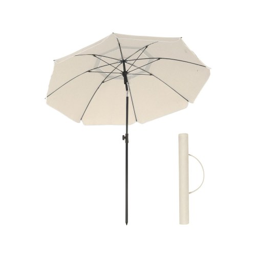 Parasol 2 m til strand og have – UPF 50+, tilt og bæretaske, beige