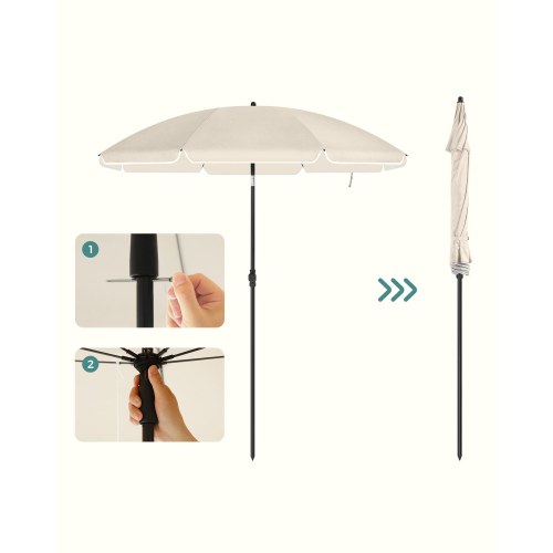 Parasol 2 m til strand og have – UPF 50+, tilt og bæretaske, beige