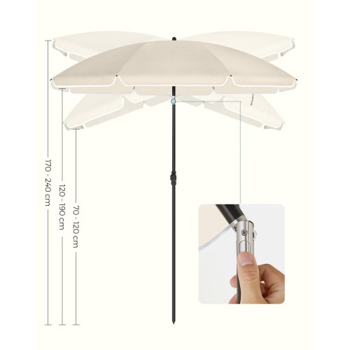 Parasol 2 m til strand og have – UPF 50+, tilt og bæretaske, beige