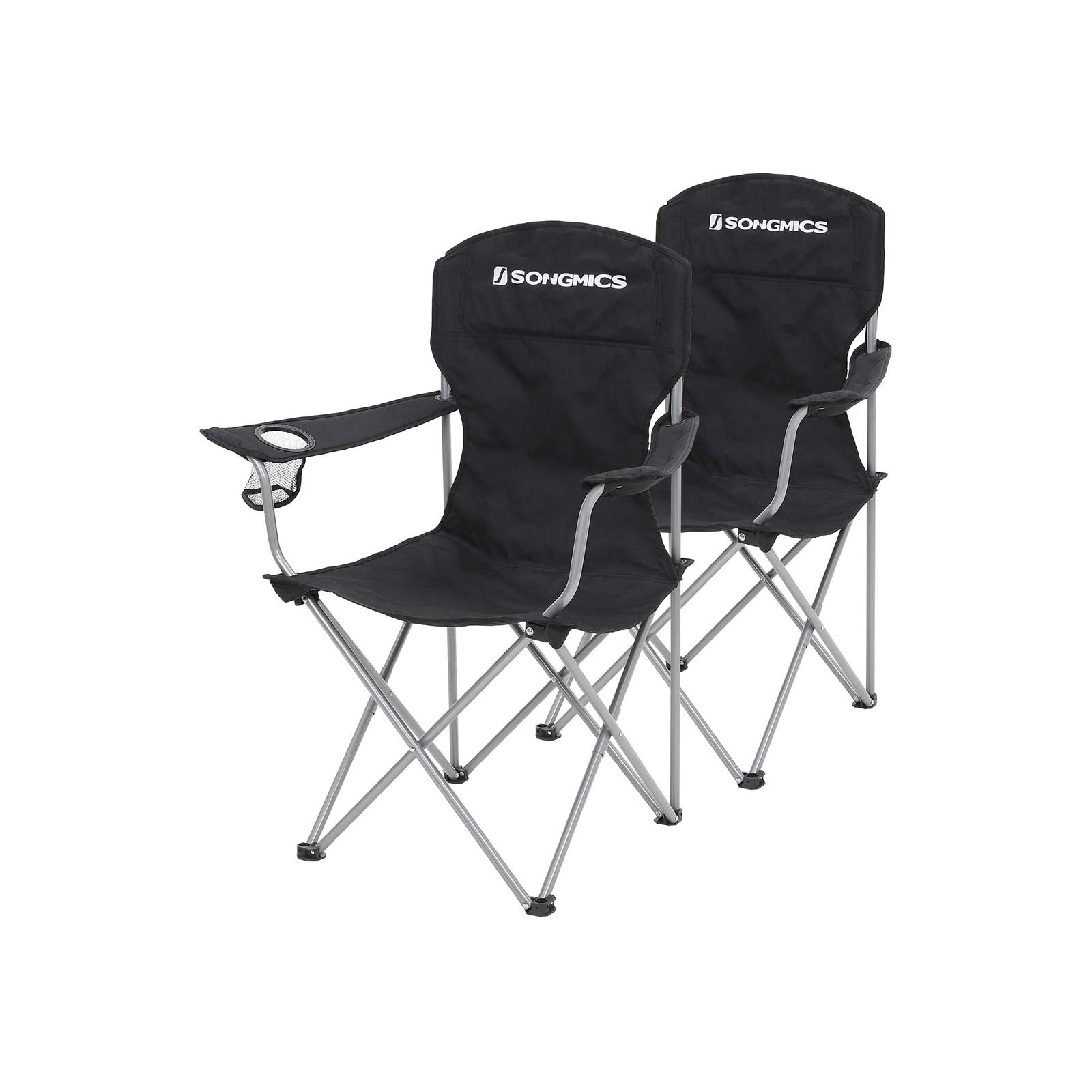 Sæt med 2 foldebare campingstole - komfort, kopholder, 150 kg - sort