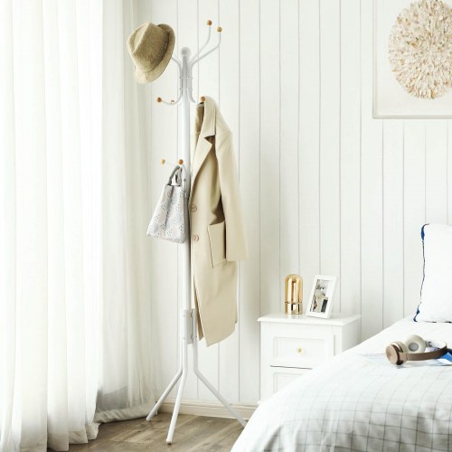 Stumtjener i metal 182 cm – tøjstativ med hatte- og taskekroge, cremehvid/ivory (RCR19W)