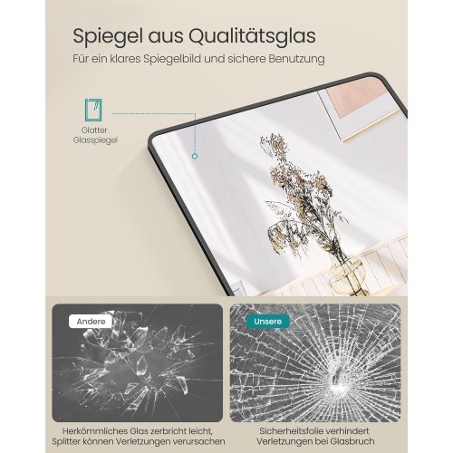 Fuldfigurspejl 120 × 40 cm - rektangulært væg- og dørspejl i hærdet glas, aluminiumsramme - tintesort