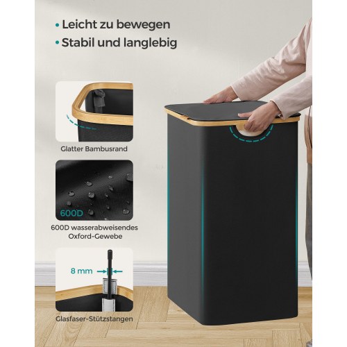 Vasketøjskurv med låg 2 rum 130 l - Ink Black