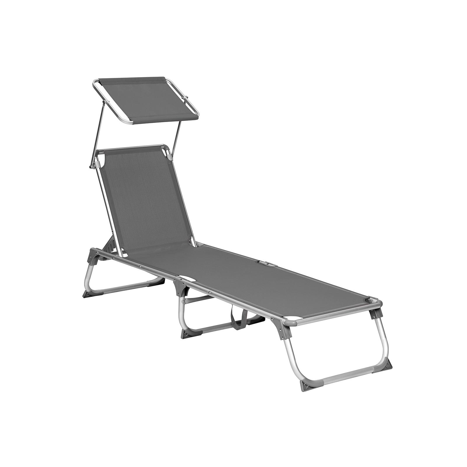 Solseng med solskærm - justerbar, foldbar og let, 55 × 193 × 31 cm, maks. 150 kg - røggrå