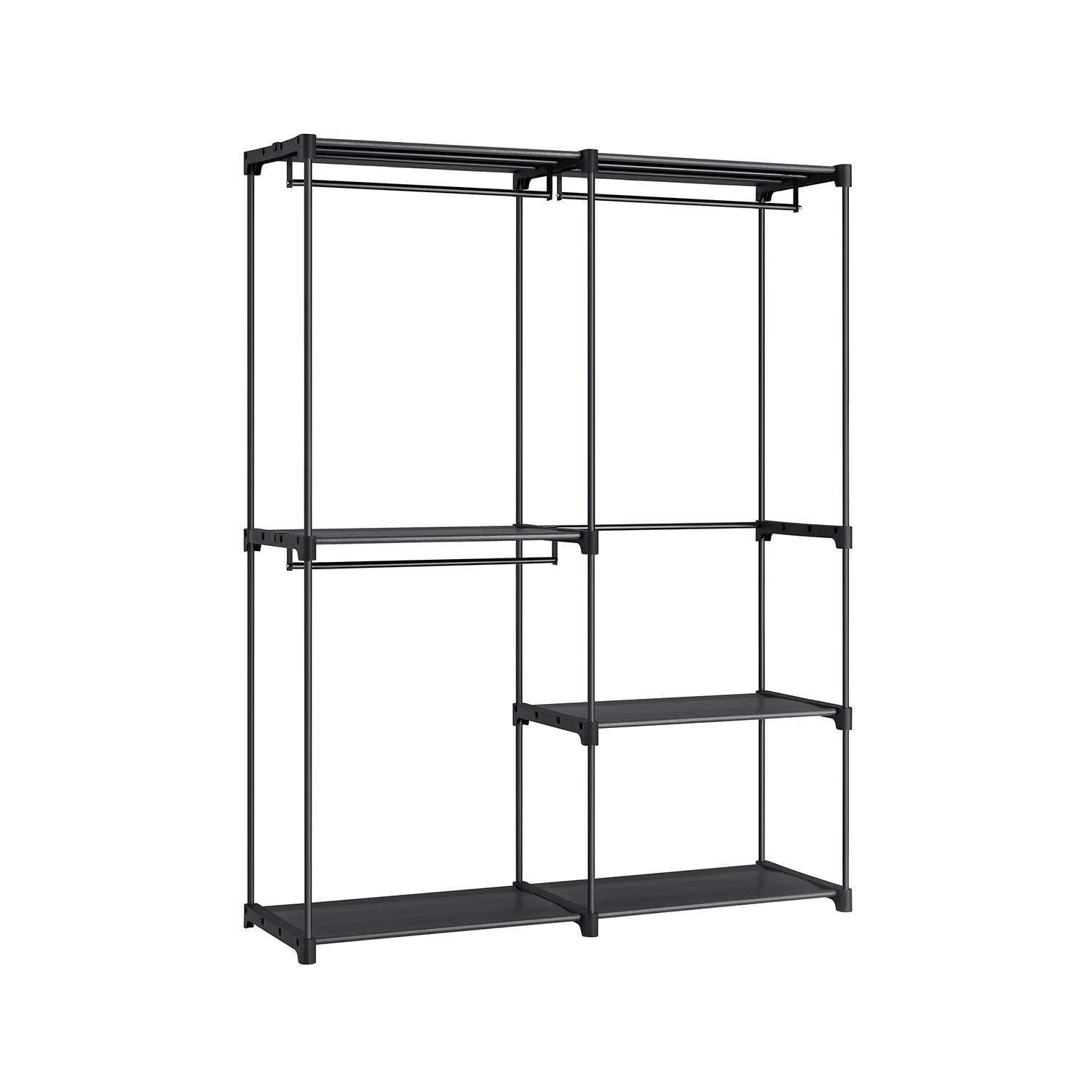 Garderobestativ med hylder - SONGMICS, 43 × 138 × 182 cm, 3 tøjstænger, sort