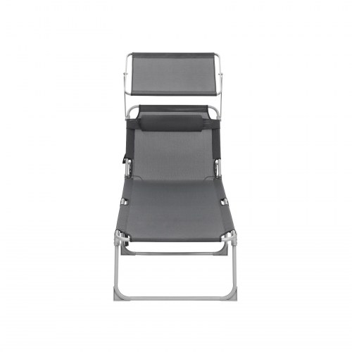Solseng med ryglæn og solskærm – foldbar liggestol 71 × 200 × 38 cm, 150 kg, røggrå