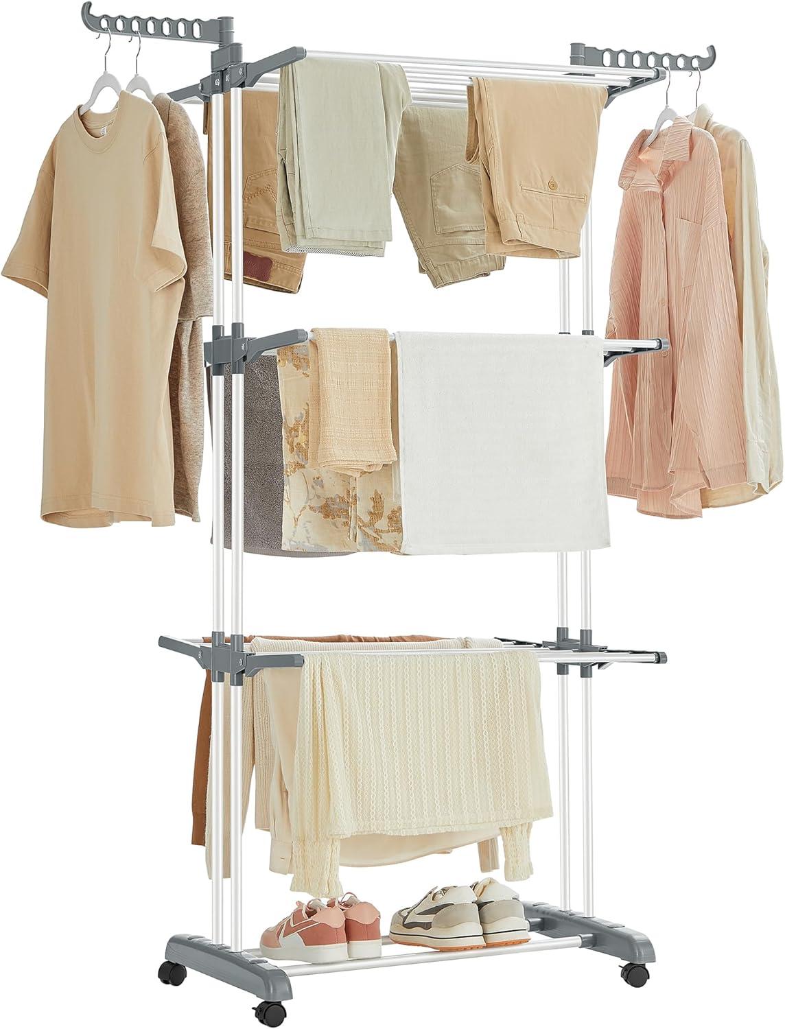 Tørrestativ med hjul – 4 niveauer, sammenklappeligt 63,5 × 128 × 173 cm, hvid