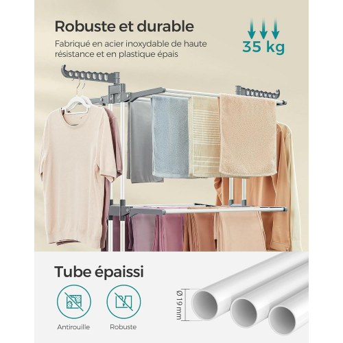 Tørrestativ med hjul – 4 niveauer, sammenklappeligt 63,5 × 128 × 173 cm, hvid