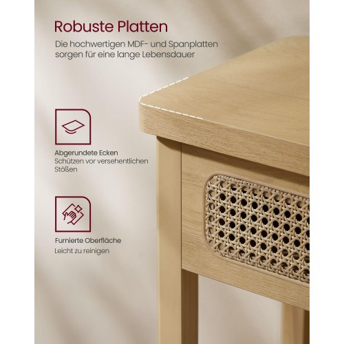 Konsolbord med 2 skuffer og hylde - boho stil, egetræsbeige (100 × 30 × 80 cm)