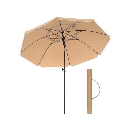 Parasol 1,6 m til strand og have - taupe, UPF 50+, vippefunktion og bæretaske