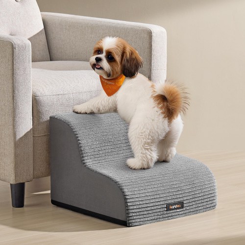 FEANDREA hundetrappe 2-trins – blid rampe til sofa og seng, skridsikker, aftageligt vaskbart betræk, vandtæt foring, håndtag – duegrå (PPS002G01)