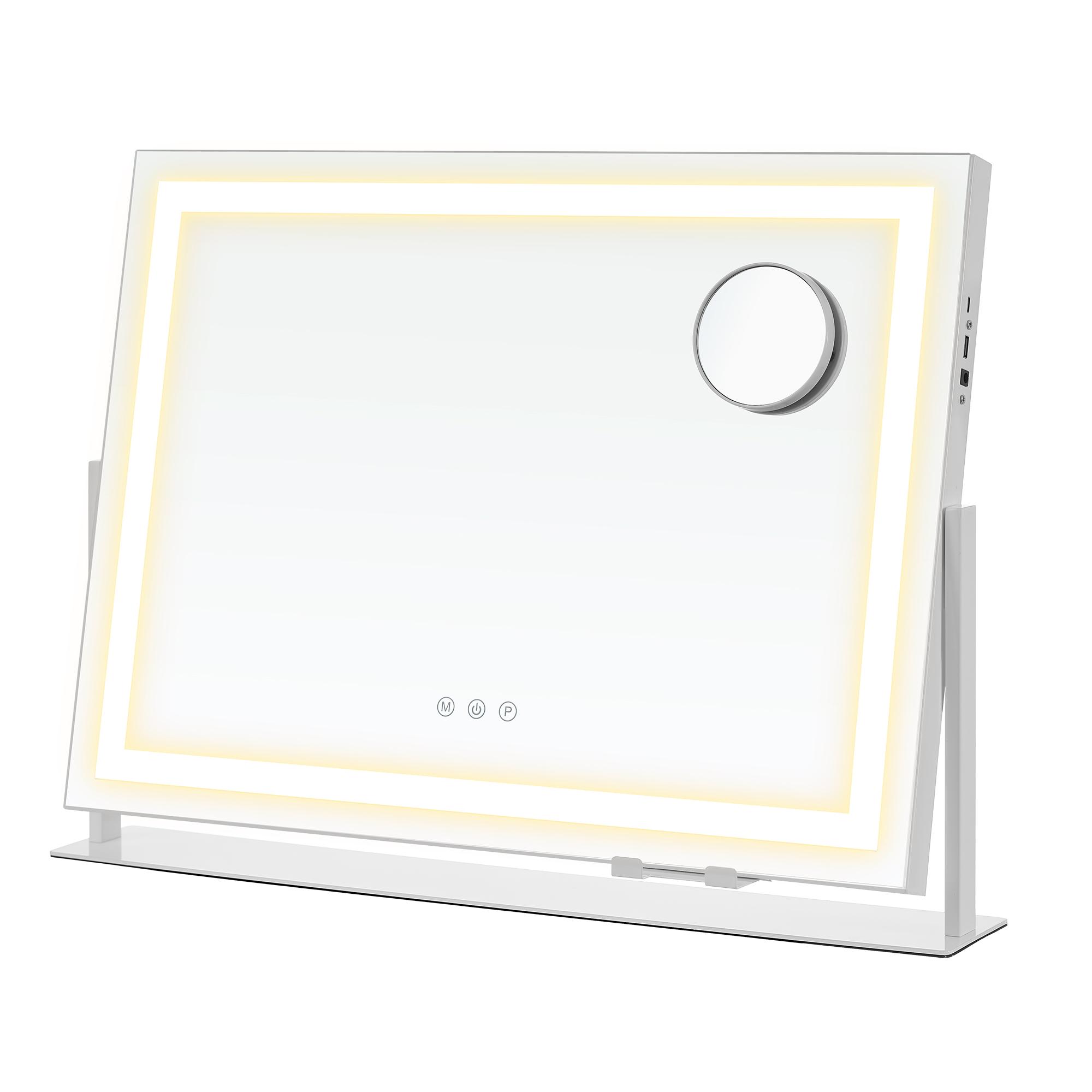Makeupspejl med lys - 3 farvetemperaturer, touch, USB-A/USB-C, telefonholder, mat hvid (LWM002W02)