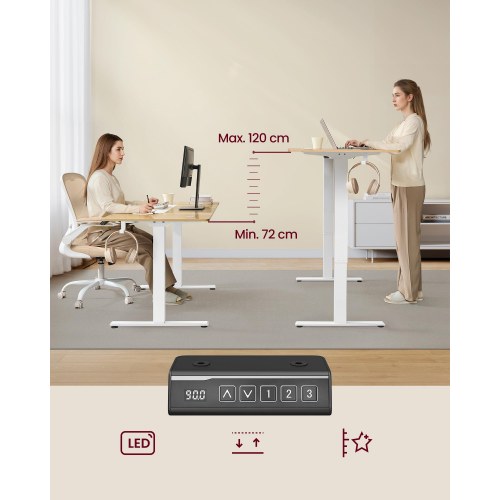 Elektrisk hæve-sænke stel til skrivebord – mat hvid, 3 højdeminder, stå/sid-bord uden bordplade (LSD021W01)