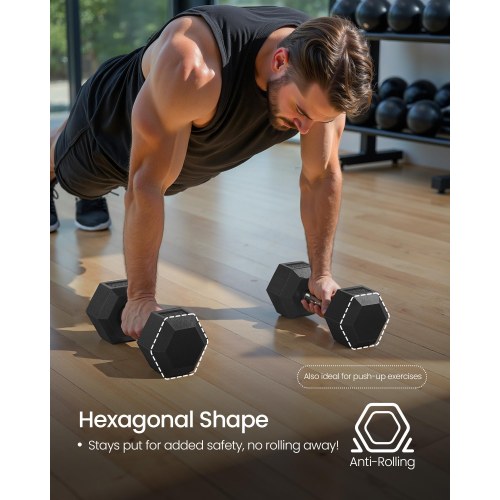 Håndvægte sæt - hexagon, 2 × 10 kg, støbejern, sort