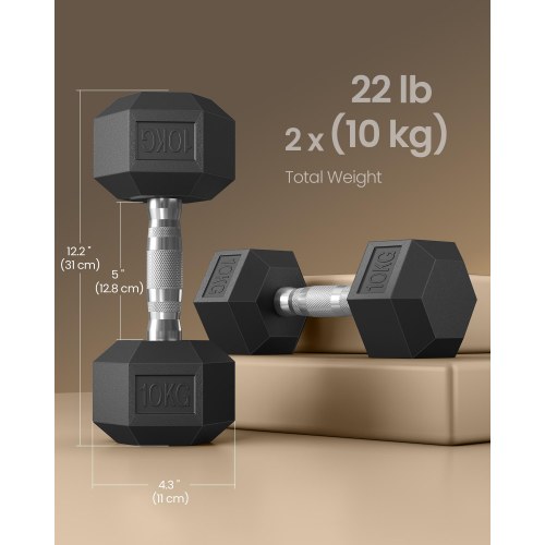 Håndvægte sæt - hexagon, 2 × 10 kg, støbejern, sort