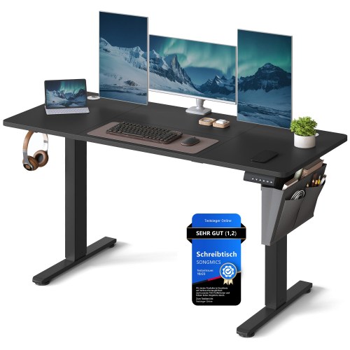 Elektrisk hæve-sænkebord 60 × 140 cm - 72-120 cm, memory 4 højder, blæk-sort