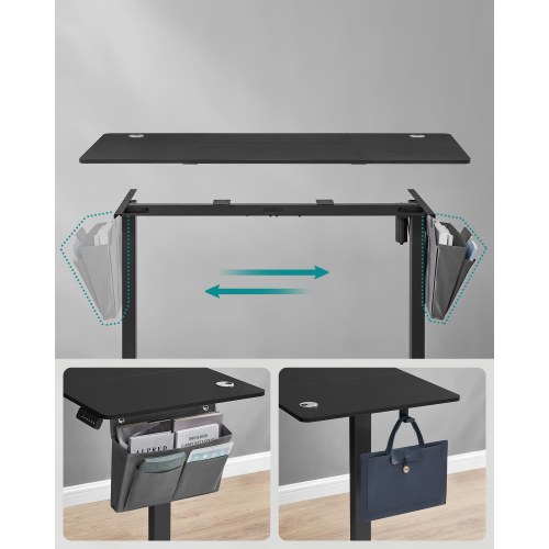 Elektrisk hæve-sænkebord 60 × 140 cm - 72-120 cm, memory 4 højder, blæk-sort