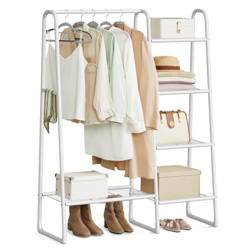 Gulvstående tøjstativ med 5 hylder – hvid garderobestativ