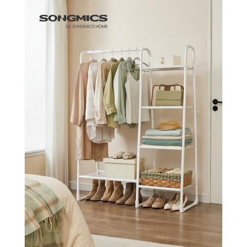 Gulvstående tøjstativ med 5 hylder – hvid garderobestativ