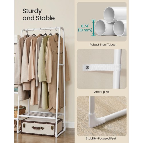 Gulvstående tøjstativ med 5 hylder – hvid garderobestativ
