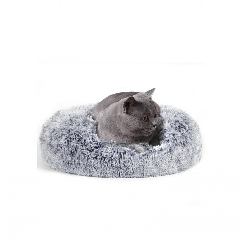 Rund donut hundeseng - fluffy, beroligende med aftageligt, vaskbart betræk, 50 cm - grå