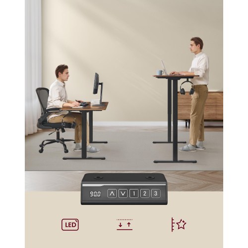 Elektrisk hæve-sænke stel til skrivebord – justerbart 80–150 cm, memory 3 højder, 70 kg, stål, ink black