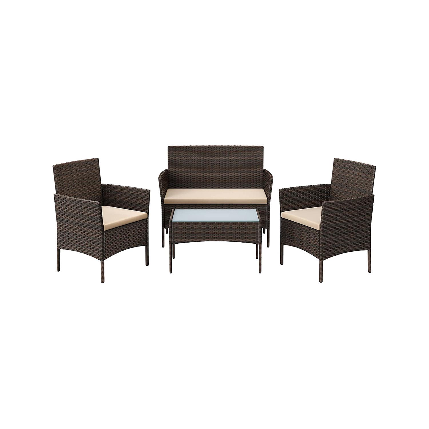 Havemøbelsæt i polyrattan til altan/terrasse - brun/taupe, 4 dele