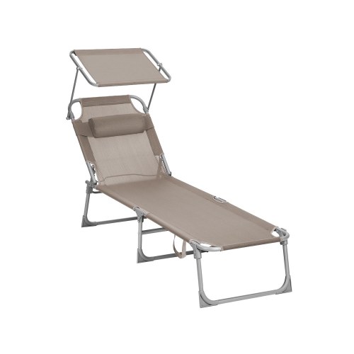 Solseng med nakkepude og solskærm - justerbar, foldbar, taupe 53 × 193 × 29,5 cm (150 kg)