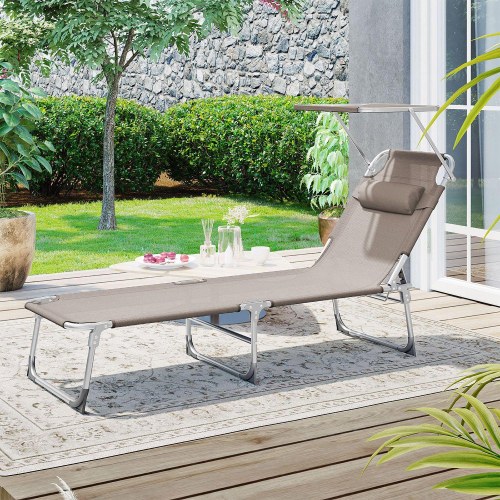 Solseng med nakkepude og solskærm - justerbar, foldbar, taupe 53 × 193 × 29,5 cm (150 kg)