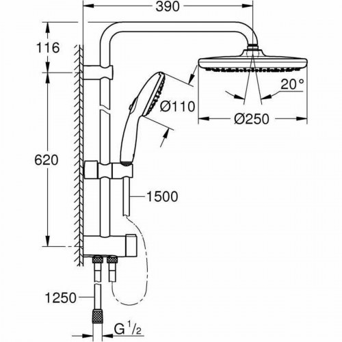 Brusesystem Grohe Vitalio Start System 250 - sort ABS (OUTLET A)
