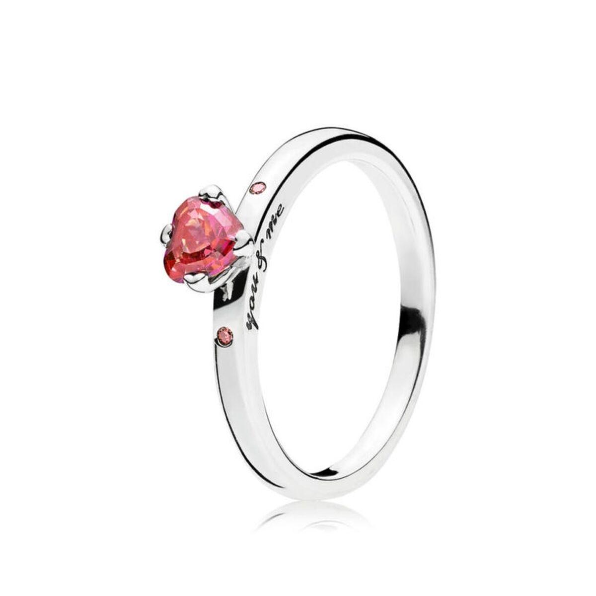 Pandora ring til kvinder 196574CZRMX-50 - sølvfarvet med pink hjerte, str. 10