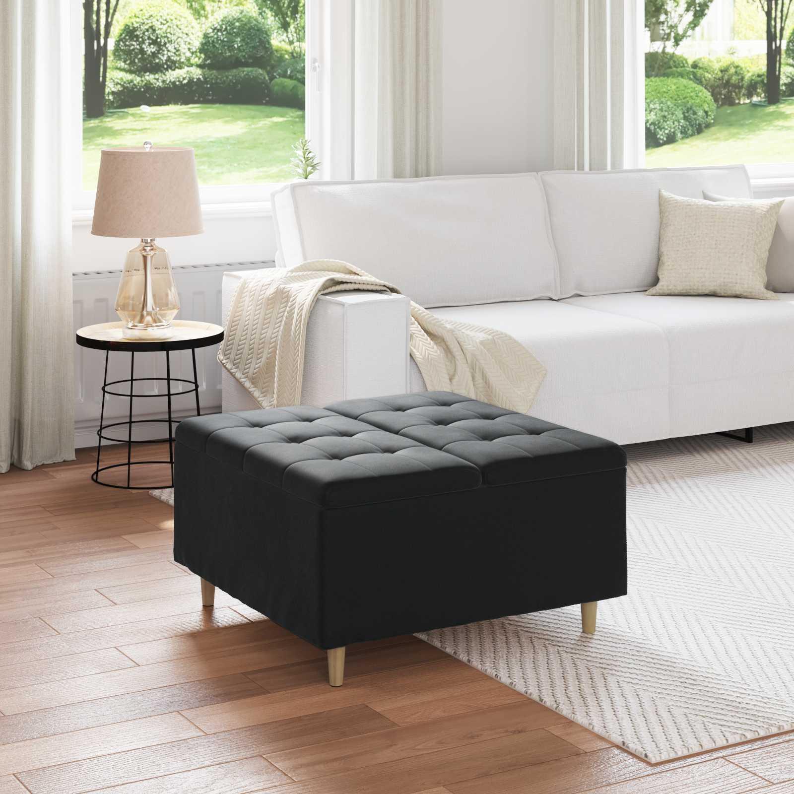Knapstol med pude Sort 80 x 80 x 45 cm Fløjl