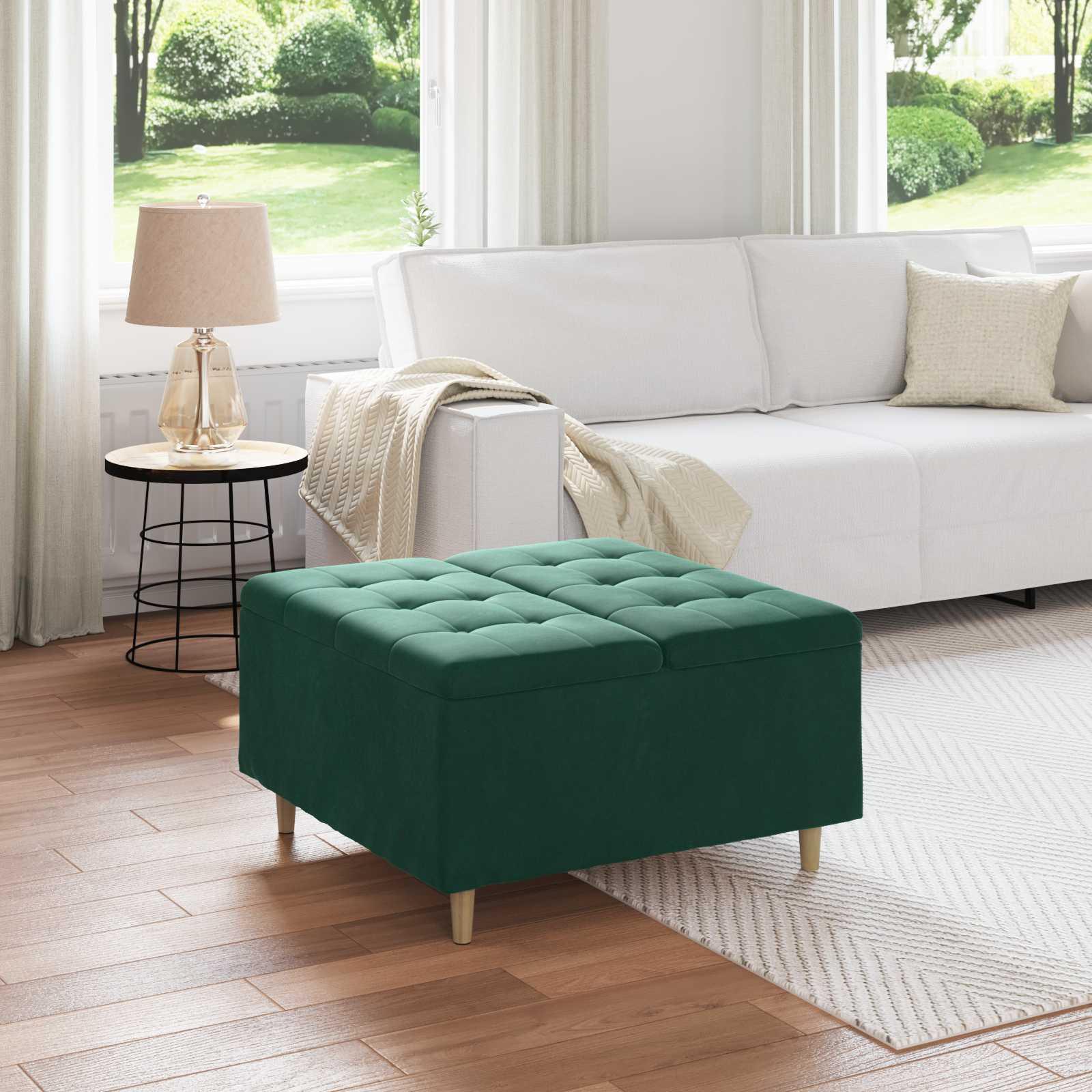 Knapstol med pude Mørkegrøn 80 x 80 x 45 cm Fløjl