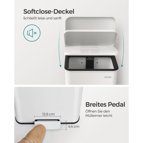 Pedalspand med låg 40 l - hvid