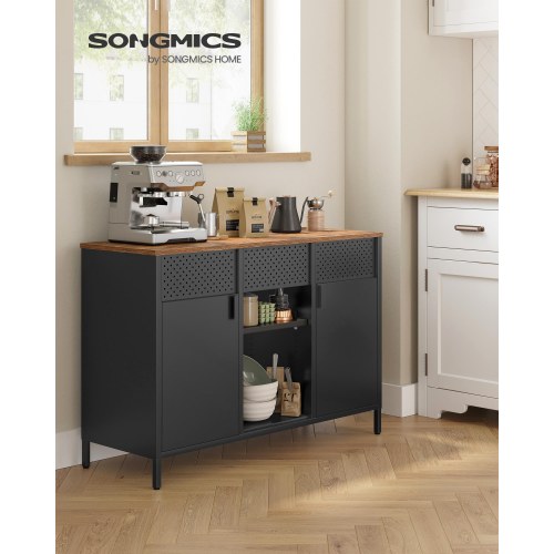 Metalskab/sideboard med 2 døre – justerbare hylder, rustik brun & mat sort