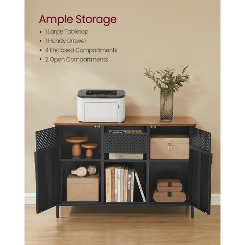 Metalskab/sideboard med 2 døre – justerbare hylder, rustik brun & mat sort