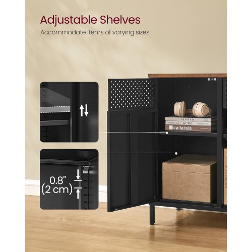 Metalskab/sideboard med 2 døre – justerbare hylder, rustik brun & mat sort