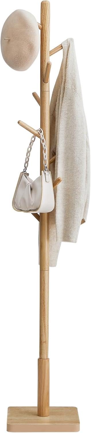 Stumtjenere i massivt gummitræ – fritstående knagerække med 8 kroge, cappuccino beige, 175 cm