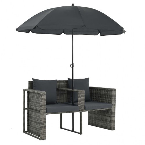 2-personers havesofa med fodskammel og parasol - grå/mørkegrå