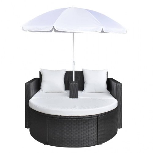 Haveseng i polyrattan med parasol - sort