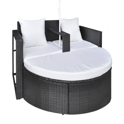 Haveseng i polyrattan med parasol - sort
